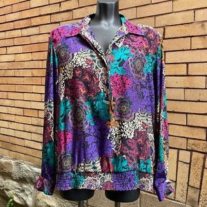 Vintage Alfred Dunner half button up elastic hem long sleeve blouse Size 18